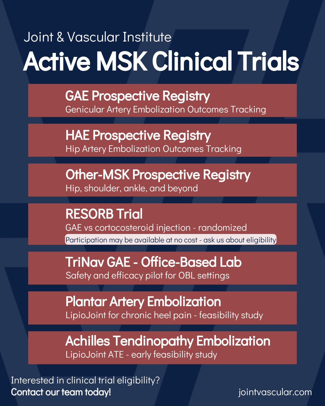 JVI - Active MSK Clinical Trials