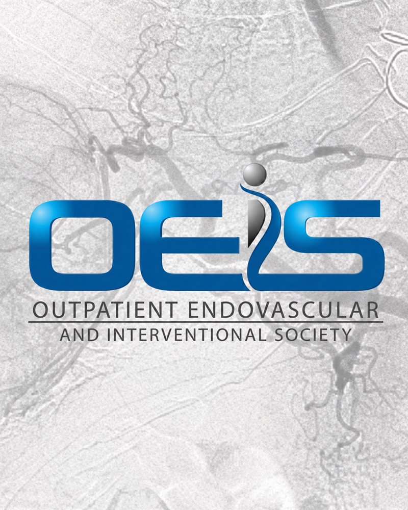 OEIS brand graphic - Outpatient Endovascular and Interventional Society logo over a vascular angiogram