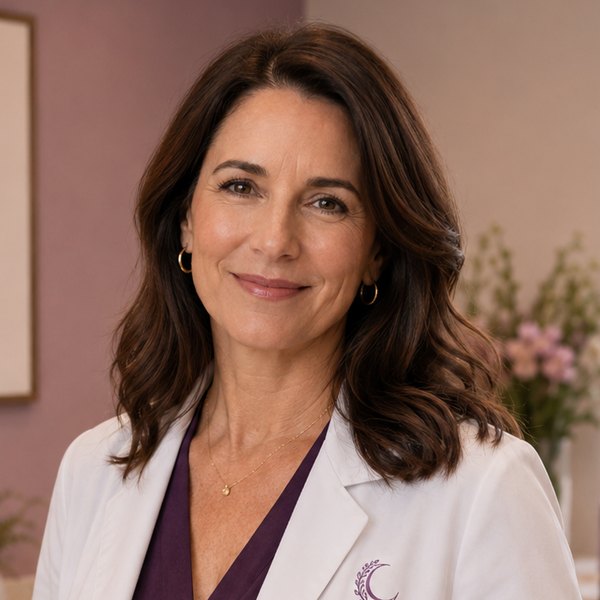 Dr. Elena Moss, OB-GYN at Luna Bloom